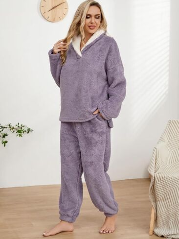 Warm Pajamas For Women Fuzzy Pajama Sets Cozy Fleece Oversized Pullover Pants Sets Loungewear 2 Piece Pjs in Saudi Arabia