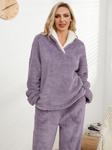 Warm Pajamas For Women Fuzzy Pajama Sets Cozy Fleece Oversized Pullover Pants Sets Loungewear 2 Piece Pjs in Saudi Arabia