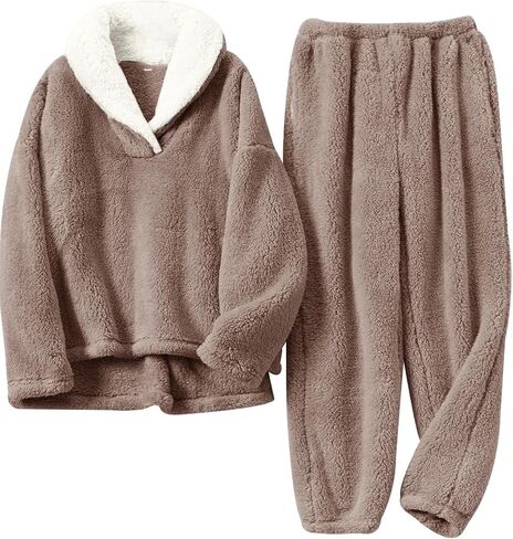 Warm Pajamas For Women Fuzzy Pajama Sets Cozy Fleece Oversized Pullover Pants Sets Loungewear 2 Piece Pjs in Saudi Arabia