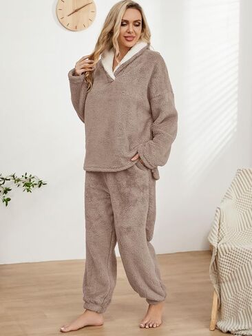 Warm Pajamas For Women Fuzzy Pajama Sets Cozy Fleece Oversized Pullover Pants Sets Loungewear 2 Piece Pjs in Saudi Arabia