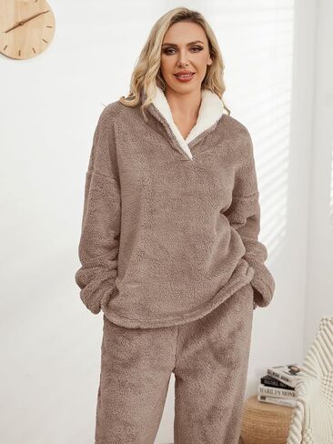 Warm Pajamas For Women Fuzzy Pajama Sets Cozy Fleece Oversized Pullover Pants Sets Loungewear 2 Piece Pjs in Saudi Arabia