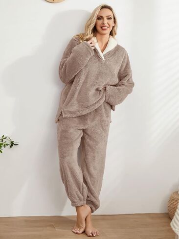 Warm Pajamas For Women Fuzzy Pajama Sets Cozy Fleece Oversized Pullover Pants Sets Loungewear 2 Piece Pjs in Saudi Arabia