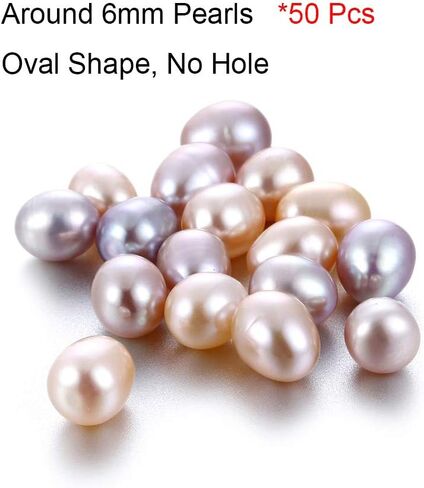50Pcs Freshwater Cultured Pearl, Natural Oval Oyster Pearls Beads, Necklace Bracelet Earring Jewelry Making Supplies, Fun Gift for Women, Pearl Party, No Hole (Around 6mm) in Saudi Arabia