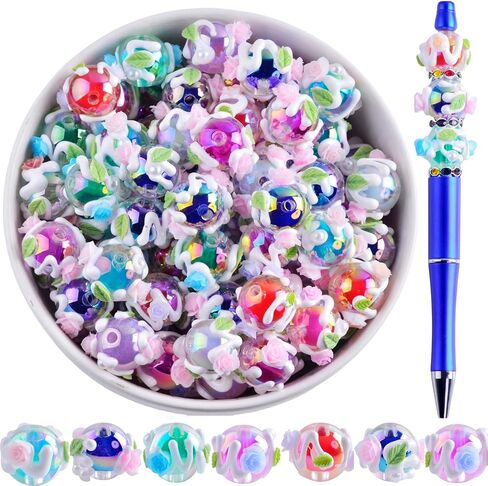Hand Painted Beads for Pens,20pcs Handmade Pure Hand Painting Butterfly Beads UV AB Color Cream Acrylic Fancy Focal Beads DIY for Keychain Phone Chain Bracelet Necklace Jewelry Making Craft Supplier in Saudi Arabia