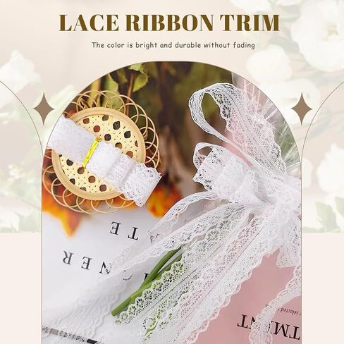 White Lace Ribbon, 50-Yard Vintage Jacquard Ribbon Floral Decorative Trim in Kuwait