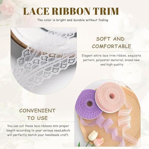 White Lace Ribbon, 50-Yard Vintage Jacquard Ribbon Floral Decorative Trim in Kuwait