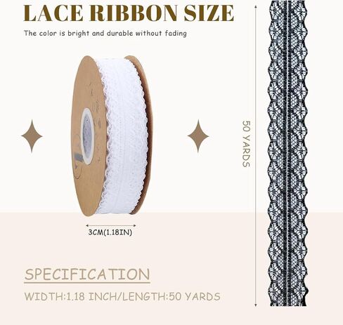 White Lace Ribbon, 50-Yard Vintage Jacquard Ribbon Floral Decorative Trim in Kuwait