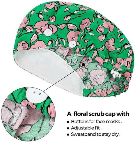 COZYFIT Medical Scrub Caps Button Sweatband Adjustable Working Cap Women Men One Size Medical Unrsing Uniform in Saudi Arabia