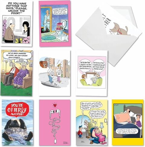 NobleWorks - 10 Anniversary Cards Assortment - Boxed Cartoon Humor, Celebration and Congrats Assorted Notecards - Comical Couples AC3681ANG-B1x10 in Saudi Arabia