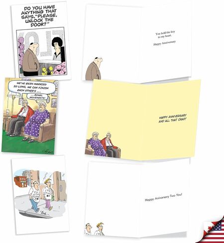 NobleWorks - 10 Anniversary Cards Assortment - Boxed Cartoon Humor, Celebration and Congrats Assorted Notecards - Comical Couples AC3681ANG-B1x10 in Saudi Arabia