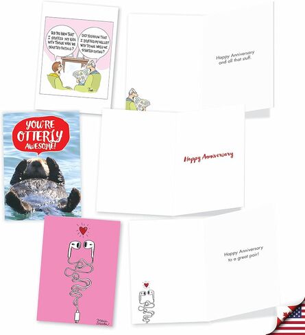 NobleWorks - 10 Anniversary Cards Assortment - Boxed Cartoon Humor, Celebration and Congrats Assorted Notecards - Comical Couples AC3681ANG-B1x10 in Saudi Arabia