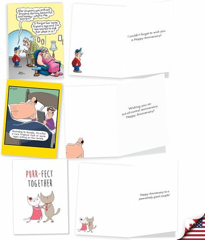 NobleWorks - 10 Anniversary Cards Assortment - Boxed Cartoon Humor, Celebration and Congrats Assorted Notecards - Comical Couples AC3681ANG-B1x10 in Saudi Arabia