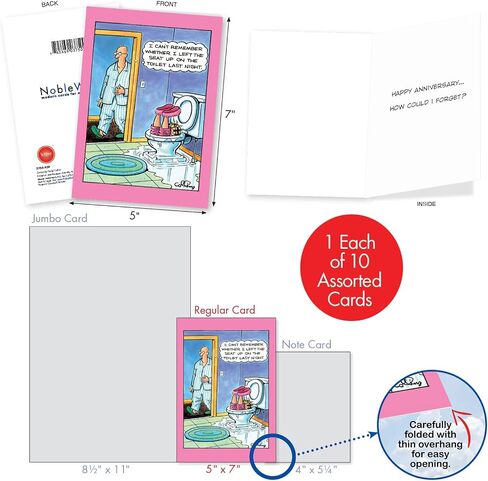 NobleWorks - 10 Anniversary Cards Assortment - Boxed Cartoon Humor, Celebration and Congrats Assorted Notecards - Comical Couples AC3681ANG-B1x10 in Saudi Arabia