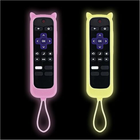 عبوتان من حافظة جهاز التحكم عن بعد لـ Roku | تي سي ال | جهاز تحكم عن بعد هيسنس روكو | حافظة تحكم واقية عالمية من السيليكون لجهاز Roku Express 4K+ 2021 | Roku Streaming Stick 4K 2021 غطاء بتصميم آذان القطط اللطيفة in Kuwait