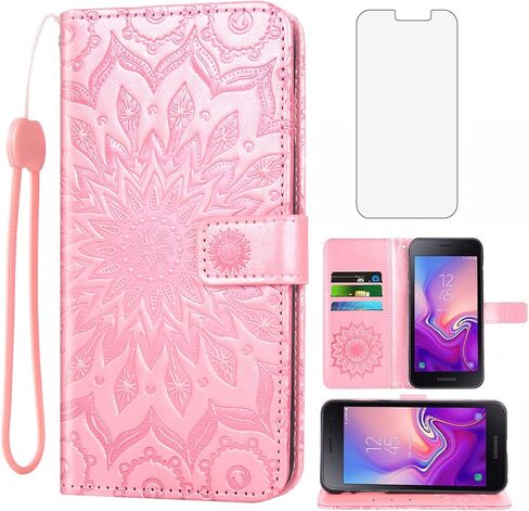 جراب هاتف لهاتف Samsung Galaxy J2 Pure J2 Core J 2 Dash 2J Shine حافظات محفظة مع واقي شاشة من الزجاج المقسى وغطاء قلاب وحامل بطاقات وحامل خلية TPU J2Core J2Dash J2Pure J2Shine SM-J260A J260A أزرق in Kuwait