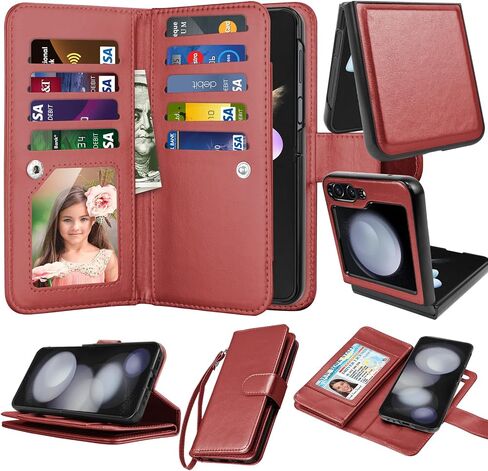 Njjex Galaxy Z Flip 5 5G Case, for Samsung Galaxy Z Flip 5 5G Wallet Case, [9 Card Slots] PU Leather ID Credit Holder Folio Flip [Detachable] Kickstand Magnetic Phone Cover & Lanyard [Black] in Saudi Arabia