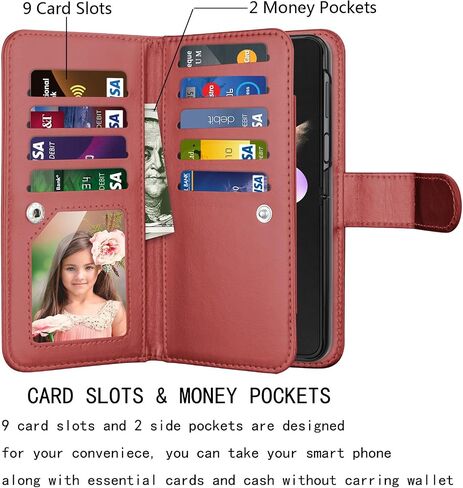 Njjex Galaxy Z Flip 5 5G Case, for Samsung Galaxy Z Flip 5 5G Wallet Case, [9 Card Slots] PU Leather ID Credit Holder Folio Flip [Detachable] Kickstand Magnetic Phone Cover & Lanyard [Black] in Saudi Arabia
