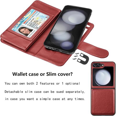 Njjex Galaxy Z Flip 5 5G Case, for Samsung Galaxy Z Flip 5 5G Wallet Case, [9 Card Slots] PU Leather ID Credit Holder Folio Flip [Detachable] Kickstand Magnetic Phone Cover & Lanyard [Black] in Saudi Arabia