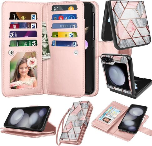 Njjex Galaxy Z Flip 5 5G Case, for Samsung Galaxy Z Flip 5 5G Wallet Case, [9 Card Slots] PU Leather ID Credit Holder Folio Flip [Detachable] Kickstand Magnetic Phone Cover & Lanyard [Black] in Saudi Arabia