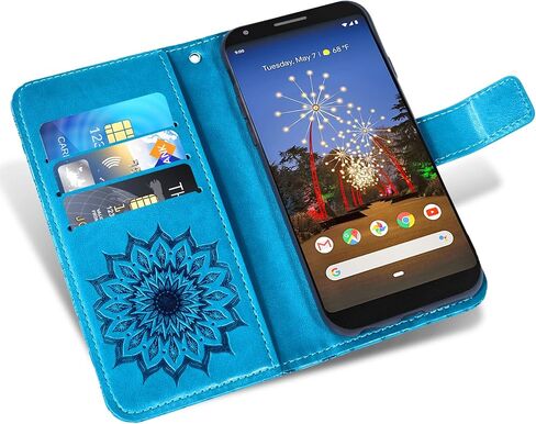 Phone Case for Google Pixel 3a Pixle 3 Lite Wallet Cases with Tempered Glass Screen Protector and Leather Magnetic Flip Cover Card Holder Stand Kickstand Cell Accessories Pixel3a a3 Women Men Blue in Saudi Arabia