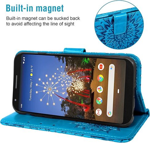 Phone Case for Google Pixel 3a Pixle 3 Lite Wallet Cases with Tempered Glass Screen Protector and Leather Magnetic Flip Cover Card Holder Stand Kickstand Cell Accessories Pixel3a a3 Women Men Blue in Saudi Arabia