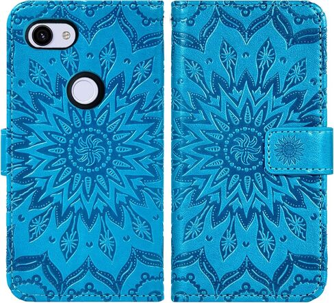 Phone Case for Google Pixel 3a Pixle 3 Lite Wallet Cases with Tempered Glass Screen Protector and Leather Magnetic Flip Cover Card Holder Stand Kickstand Cell Accessories Pixel3a a3 Women Men Blue in Saudi Arabia