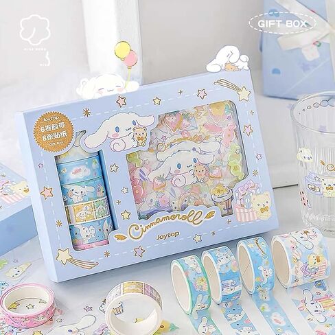 مجموعة شريط واشي لطيف - 6 لفات + 8 قطع ملصقات شريط لاصق مزخرف من رقائق الذهب الأنمي للأطفال هدية DIY، سجل القصاصات، يوميات، ديكورات الحفلات، مجلات رصاصة (M) in Kuwait