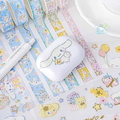 مجموعة شريط واشي لطيف - 6 لفات + 8 قطع ملصقات شريط لاصق مزخرف من رقائق الذهب الأنمي للأطفال هدية DIY، سجل القصاصات، يوميات، ديكورات الحفلات، مجلات رصاصة (M) in Kuwait