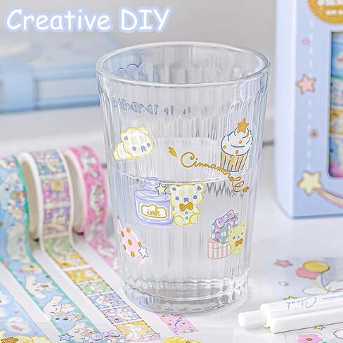 مجموعة شريط واشي لطيف - 6 لفات + 8 قطع ملصقات شريط لاصق مزخرف من رقائق الذهب الأنمي للأطفال هدية DIY، سجل القصاصات، يوميات، ديكورات الحفلات، مجلات رصاصة (M) in Kuwait