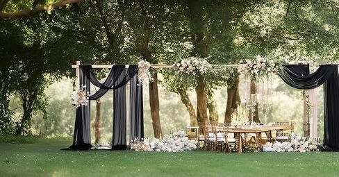 MLMW Wedding Arch Draping Fabric 1 Panel 29" x 20Ft Sheer Arch Drapes Black Chiffon Outdoor Curtain Backdrop for Wedding Ceremony Party Ceiling Decoration in Saudi Arabia