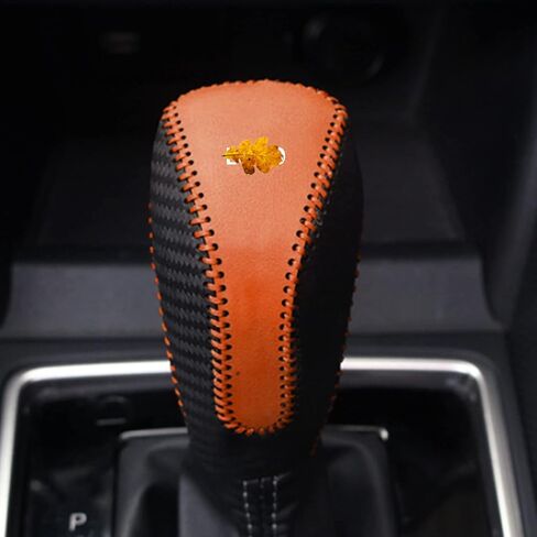 غطاء مقبض ناقل الحركة الجلدي لمقبض ناقل الحركة للسيارة Subaru Crosstrek 2018 2019 2020 2021 2022 2023 ملحقات الديكور واقي منع الخدش (ألياف الكربون + الجلد الأصفر) in Kuwait