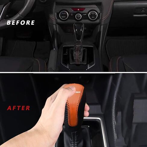 غطاء مقبض ناقل الحركة الجلدي لمقبض ناقل الحركة للسيارة Subaru Crosstrek 2018 2019 2020 2021 2022 2023 ملحقات الديكور واقي منع الخدش (ألياف الكربون + الجلد الأصفر) in Kuwait