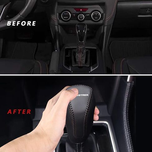 غطاء مقبض ناقل الحركة الجلدي لمقبض ناقل الحركة للسيارة Subaru Crosstrek 2018 2019 2020 2021 2022 2023 ملحقات الديكور واقي منع الخدش (ألياف الكربون + الجلد الأصفر) in Kuwait