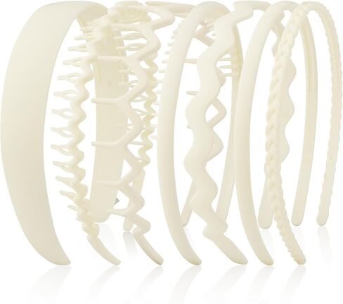 VELSCRUN 7 Pcs Different Headbands for Women Amber Brown Hair Bands for Women's Wavy Curly Hair Non Slip Plastic Head Bands with Teeth Comb Headband Face Wash Hair Accessories Gifts for Women Gilrs in Saudi Arabia
