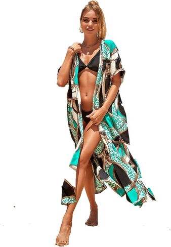 Women Loose Kimono Cardigans Floral Kaftans Cover up Caftan Blouses Beach Swimsuit in Kuwait
