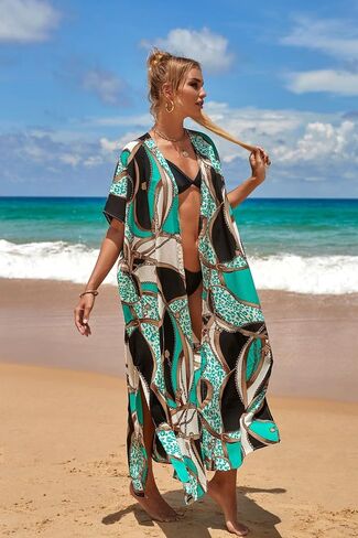 Women Loose Kimono Cardigans Floral Kaftans Cover up Caftan Blouses Beach Swimsuit in Kuwait
