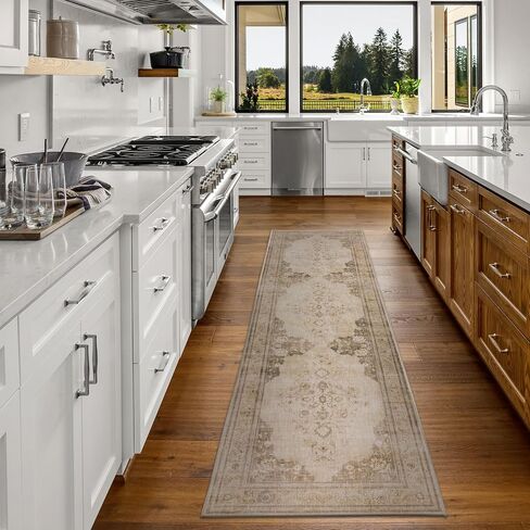 DECOMALL BELIDA Washable Runner Rug, Traditional Non-Slip Long Rugs for Hallway Long Kitchen, Blue 2’6"x9’ in Saudi Arabia