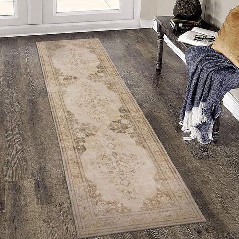 DECOMALL BELIDA Washable Runner Rug, Traditional Non-Slip Long Rugs for Hallway Long Kitchen, Blue 2’6"x9’ in Saudi Arabia