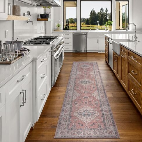 DECOMALL BELIDA Washable Runner Rug, Traditional Non-Slip Long Rugs for Hallway Long Kitchen, Blue 2’6"x9’ in Saudi Arabia