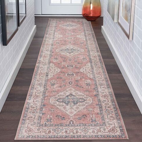 DECOMALL BELIDA Washable Runner Rug, Traditional Non-Slip Long Rugs for Hallway Long Kitchen, Blue 2’6"x9’ in Saudi Arabia