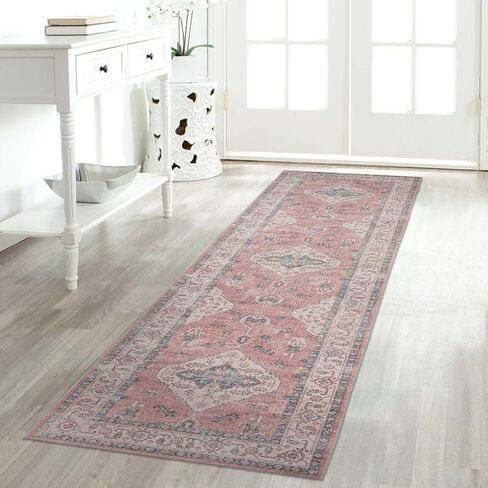 DECOMALL BELIDA Washable Runner Rug, Traditional Non-Slip Long Rugs for Hallway Long Kitchen, Blue 2’6"x9’ in Saudi Arabia