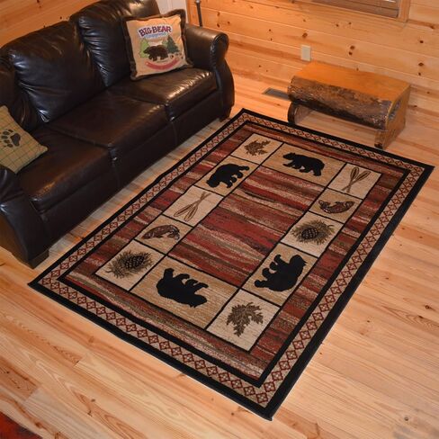 Rustic Lodge, Bear Cabin 5x7 Oval Area Rug, 5'3"x7'3" Multi 7463 in Saudi Arabia
