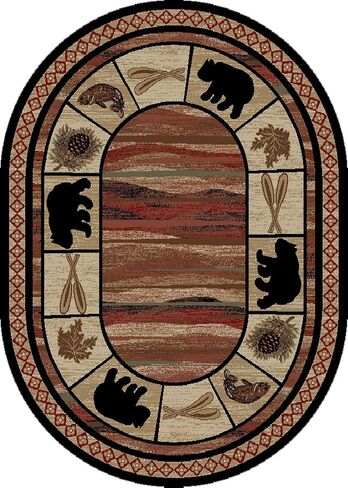 Rustic Lodge, Bear Cabin 5x7 Oval Area Rug, 5'3"x7'3" Multi 7463 in Saudi Arabia