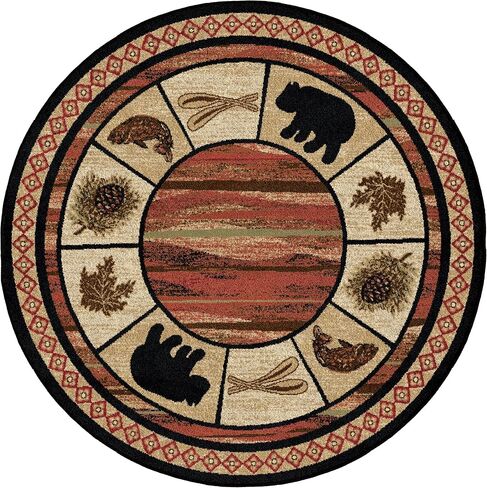 Rustic Lodge, Bear Cabin 5x7 Oval Area Rug, 5'3"x7'3" Multi 7463 in Saudi Arabia