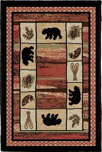 Rustic Lodge, Bear Cabin 5x7 Oval Area Rug, 5'3"x7'3" Multi 7463 in Saudi Arabia
