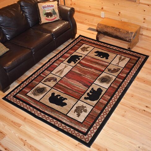 Rustic Lodge, Bear Cabin 5x7 Oval Area Rug, 5'3"x7'3" Multi 7463 in Saudi Arabia