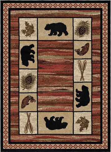 Rustic Lodge, Bear Cabin 5x7 Oval Area Rug, 5'3"x7'3" Multi 7463 in Saudi Arabia