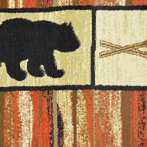 Rustic Lodge, Bear Cabin 5x7 Oval Area Rug, 5'3"x7'3" Multi 7463 in Saudi Arabia