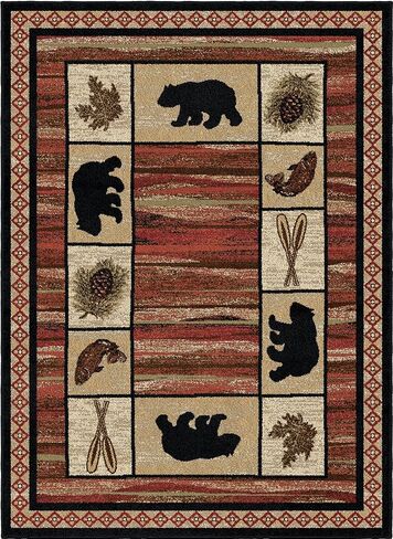 Rustic Lodge, Bear Cabin 5x7 Oval Area Rug, 5'3"x7'3" Multi 7463 in Saudi Arabia