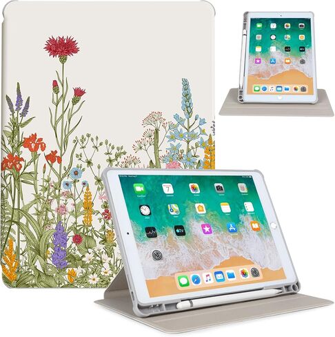 حافظة iPad 10.2/10.5 دوارة لجهاز iPad 9th/8th/7th Generation، حافظة iPad Air 3، حافظة iPad Pro 10.5، غطاء حامل متعدد الزوايا يدور 360 درجة مع حامل قلم رصاص، استيقاظ/نوم تلقائي، الطائر الطنان in Kuwait